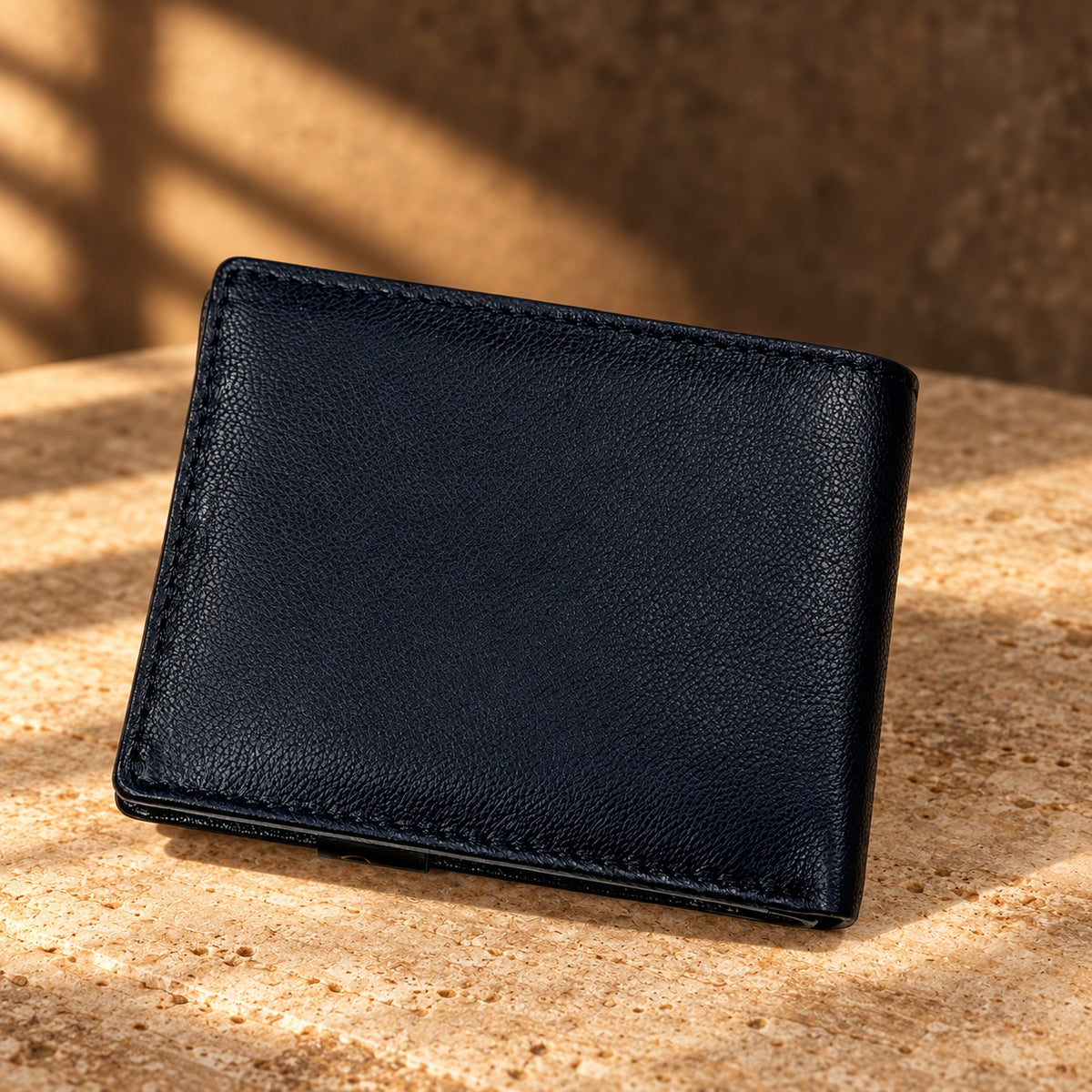 CRAFT navy classic flip-id bifold wallet, closed exterior
