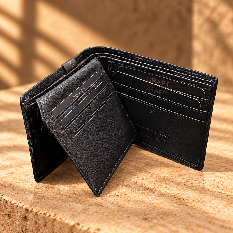 CRAFT 4104 black leather wallet — folding card panel