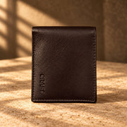 CRAFT dark brown classic flip-id bifold wallet, closed exterior