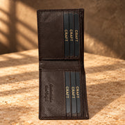 CRAFT dark brown classic flip-id bifold wallet, interior card detail