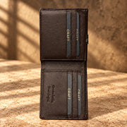 CRAFT dark brown classic flip-id bifold wallet, interior detail
