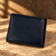 CRAFT navy classic flip-id bifold wallet, closed exterior