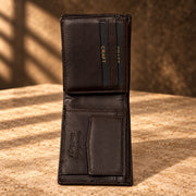 CRAFT dark brown coin pocket flip-id bifold wallet, coin pocket interior