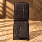 CRAFT dark brown coin pocket flip-id bifold wallet, card and coin pocket detail