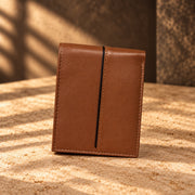 CRAFT tan coin pocket flip-id bifold wallet, closed exterior seam