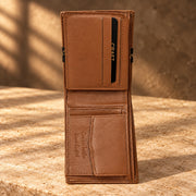 CRAFT tan coin pocket flip-id bifold wallet, interior detail