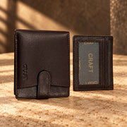 CRAFT dark brown snap-tab bifold with id insert wallet, wallet with removable ID insert