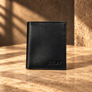 CRAFT black compact flip-id bifold wallet, closed exterior