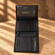CRAFT black compact flip-id bifold wallet, flip-out ID section