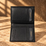 CRAFT black compact flip-id bifold wallet, interior card detail