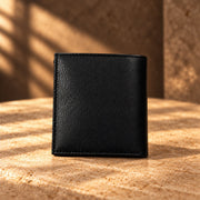 CRAFT black compact flip-id bifold wallet, closed reverse view