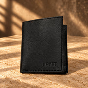CRAFT black multi-card flip-id bifold wallet, closed exterior