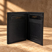 CRAFT black multi-card flip-id bifold wallet, open card layout