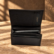 CRAFT black multi-card flip-id bifold wallet, banknote compartment detail