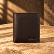 CRAFT dark brown multi-card flip-id bifold wallet, closed exterior