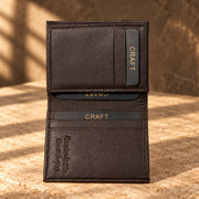 CRAFT dark brown multi-card flip-id bifold wallet, interior card detail