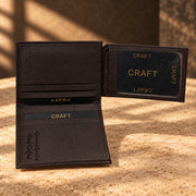 CRAFT dark brown multi-card flip-id bifold wallet, flip-out ID window