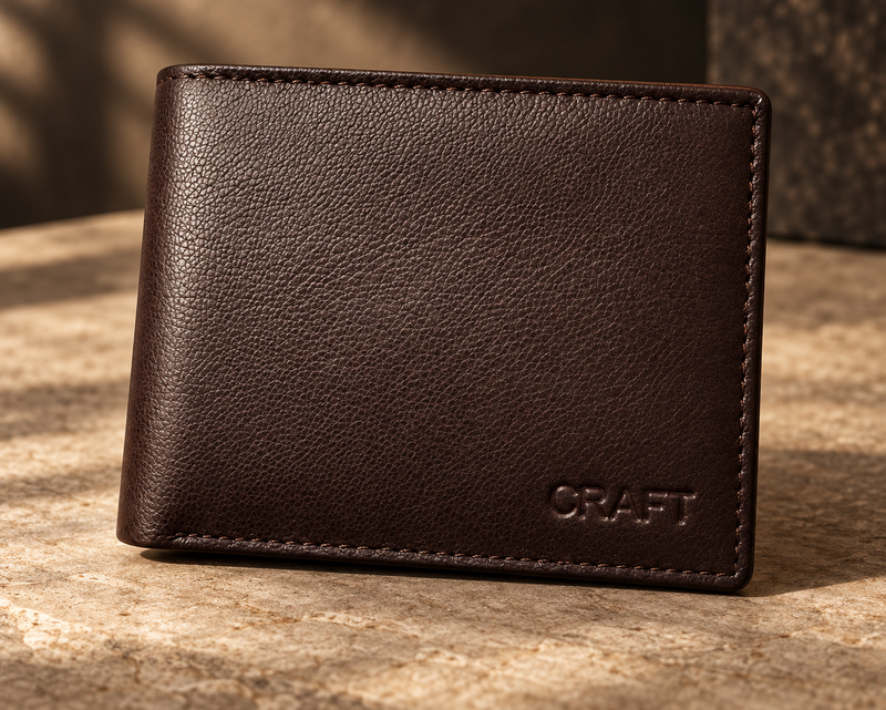 CRAFT Men’s Leather Bifold Wallet – Dark Brown